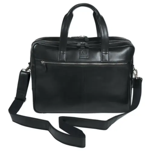 Sacoche ordinateur double compartiments Exactive en cuir noir 15.6" photo du produit