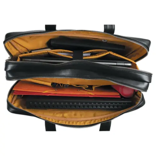 Sacoche ordinateur double compartiments Exactive en cuir noir 15.6" photo du produit
