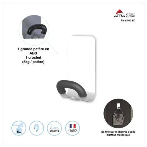 Patère magnétique metallique blanc photo du produit