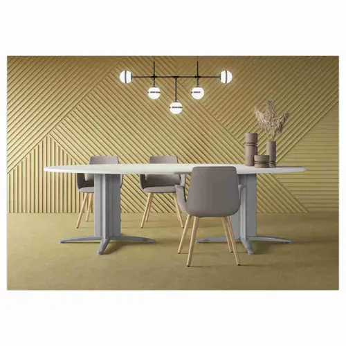 Table r&eacute;union ovale 200x120 ch&ecirc;ne vein&eacute;/blanc photo du produit