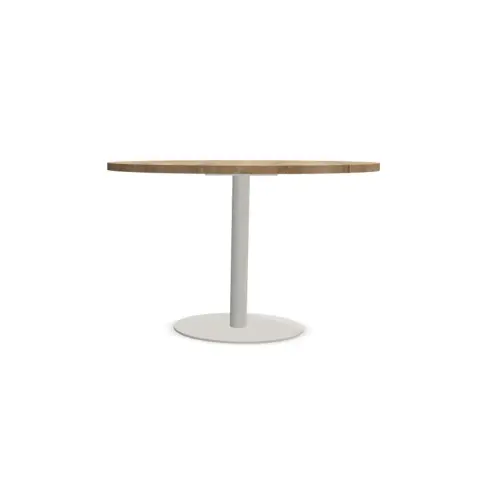 Table ronde diam 116 cm plateau ch&ecirc;ne vein&eacute; pied argent pied tulipe photo du produit