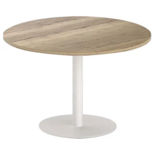 Table ronde diam 116 cm plateau ch&ecirc;ne vein&eacute; pied tulipe blanc photo du produit