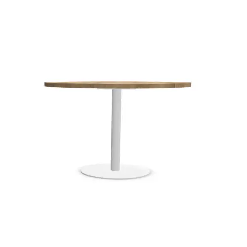 Table ronde diam 116 cm plateau ch&ecirc;ne vein&eacute; pied tulipe blanc photo du produit