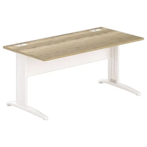 Bureau Buenos Aires - 160 x 80 cm - Plateau ch&ecirc;ne vein&eacute; et pieds blancs - Fiducial photo du produit