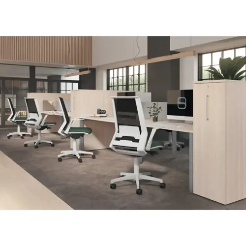 Bureau vis &agrave; vis 4 pieds 160 X 160 X 74 ch&ecirc;ne vein&eacute;/alu photo du produit