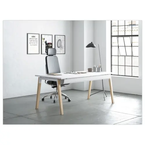 Bureau rectangulaire 180x80 Blanc/ H&ecirc;tre Bangkok photo du produit