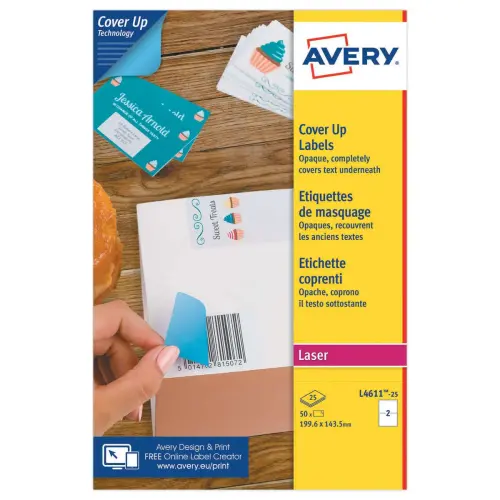 Boîte d'étiquettes de masquage laser Avery 199,6x143,5 mm 25 f x 50 ét photo du produit