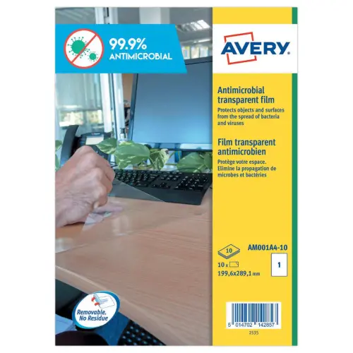 Films adh&eacute;sifs amovibles antimicrobiens Avery 199,6 x 289,1 mm photo du produit