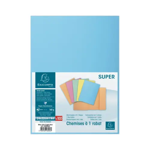 100 Chemises 1 rabat 160 g carte qualit&eacute; sup&eacute;rieure PEFC - couleurs pastel photo du produit