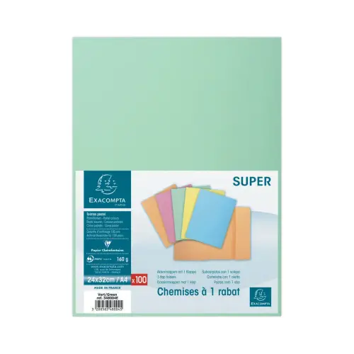 100 Chemises 1 rabat 160 g carte qualit&eacute; sup&eacute;rieure PEFC - couleurs pastel photo du produit