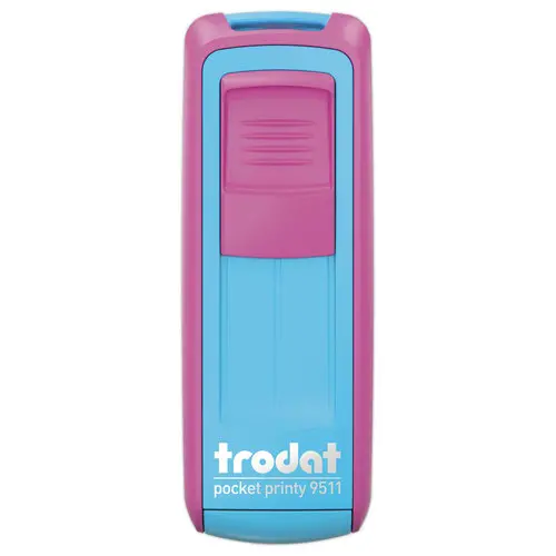 Timbre mobile personnalisable Printy 9511 - Bo&icirc;tier rose/turquoise - Encre noire - 38 x 14 mm - 4 lignes max photo du produit