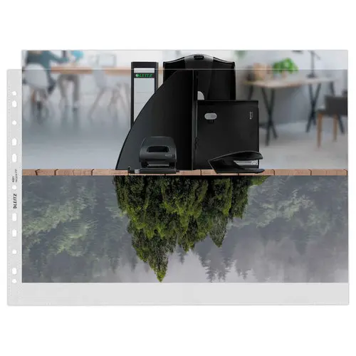 25 Pochettes perfor&eacute;es polypropyl&egrave;ne recycl&eacute; 10/100&egrave;me - A3 - LEITZ photo du produit