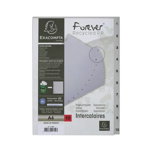 Intercalaires imprimés numériques – 10 positions – PP recyclé - Gris – EXACOMPTA photo du produit