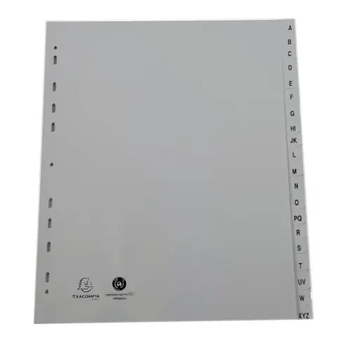 Jeu d'intercalaires imprim&eacute;s alphabet PP gris recycl&eacute; - 20 positions photo du produit