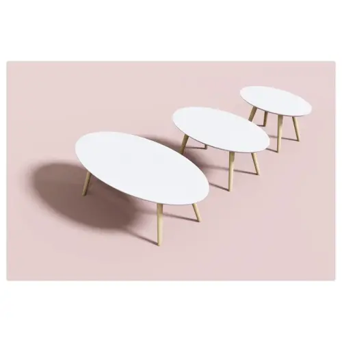 Table basse ovale laquée blanc L 115cm- Montée photo du produit