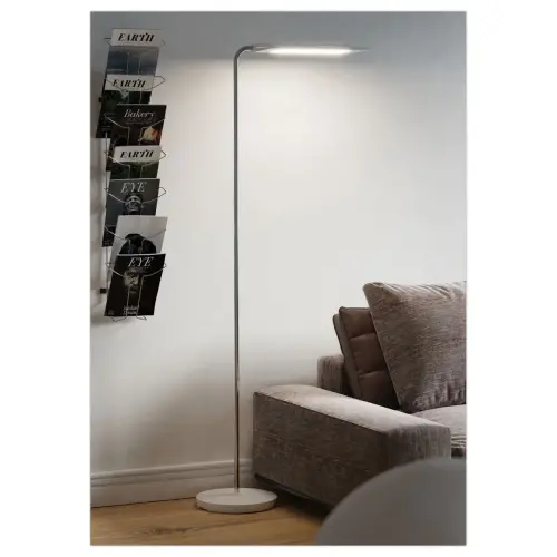 'Lampadaire LED tête réversible et pivotante - Blanc/Chrome photo du produit