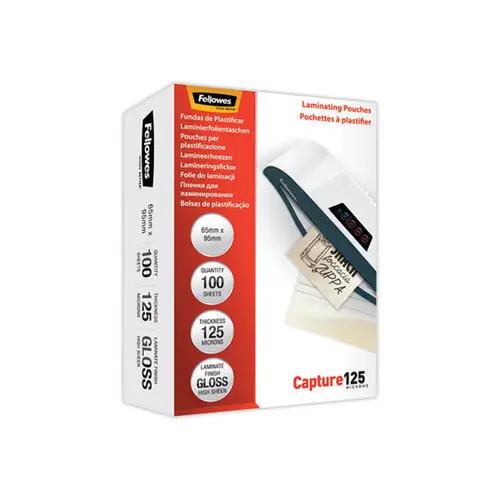 100 Pochettes plastification à chaud - 6,5 x 9,5 cm - 2 x 125 µ - FELLOWES photo du produit