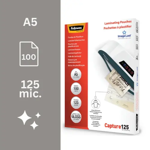 100 Pochettes de plastification ImageLast brillantes - A5 - 125&micro; - Fellowes photo du produit