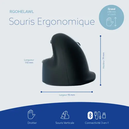 R-Go HE Souris ergonomique verticale sans fil droitier modèle grand photo du produit