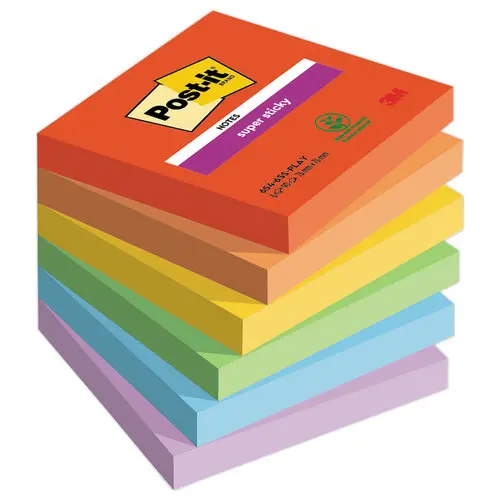 6 Notes Super Sticky Collection Playful - 76 x 76 mm - 90 feuilles - POST IT photo du produit