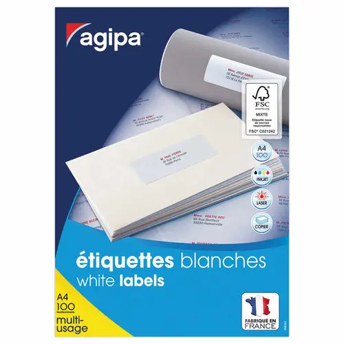 100 Planches d'étiquettes A4 multi-usages soit 6500 étiquettes blanches photo du produit