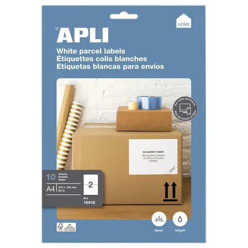 10 Feuilles A4 soit 20 étiquettes blanches coins droits 210x148 mm photo du produit