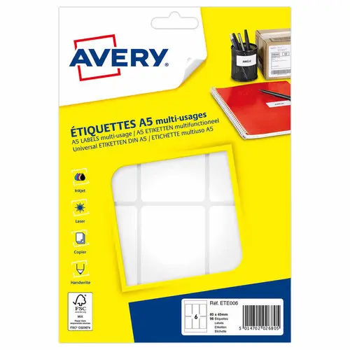Etui de 96 étiquettes autocollantes 80x45 mm photo du produit