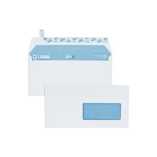 200 Enveloppes Extra blanches DL 110x220 100 g fenêtre 45x100 bande protec photo du produit