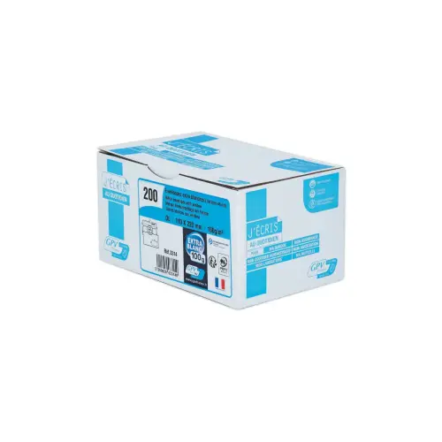 200 Enveloppes Extra blanches DL 110x220 100 g fenêtre 45x100 bande protec photo du produit