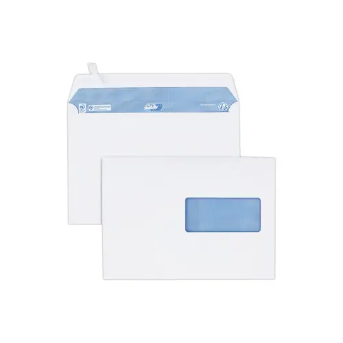 Boite de 200 Enveloppes blanches C5 100g fenêtre 45x100mm bande de protection photo du produit