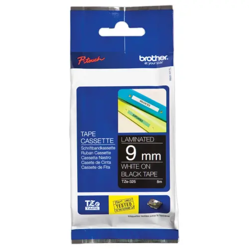 Ruban pour titreuse Brother TZE 325 9mm noir impression blanc photo du produit