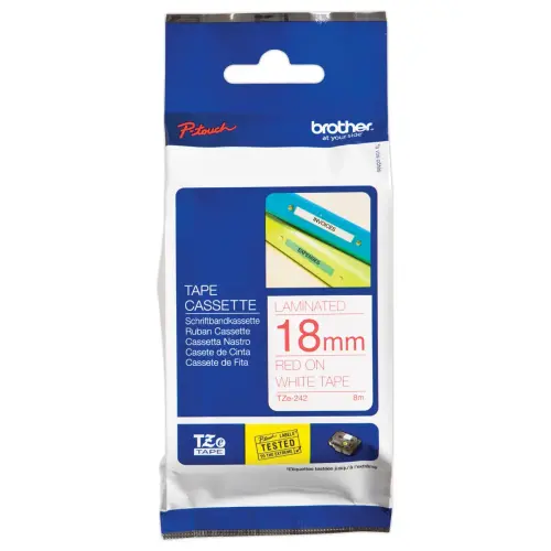 Ruban pour titreuse Brother TZE 242 18mm blanc impression rouge photo du produit