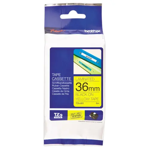 Ruban pour titreuse Brother TZE 661 36mm jaune impression noir photo du produit
