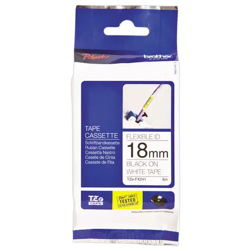 Ruban laminé flexible TZe-FX241 largeur 18mm blanc impression noire photo du produit