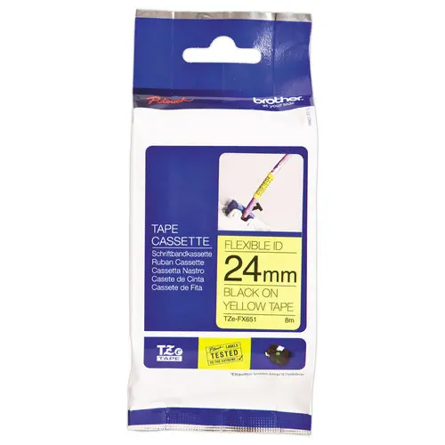 Ruban lamin&eacute; flexible TZe-FX651 largeur 24mm jaune impression noire photo du produit