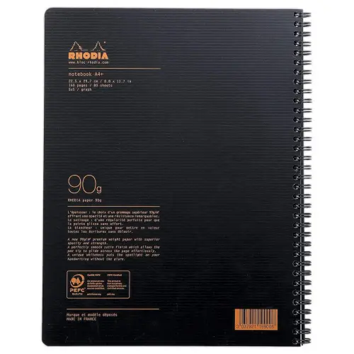 Cahier polypropylène - 160 pages - A4+ 5x5 - noir - Rhodia photo du produit