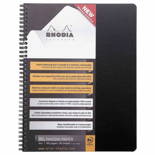 Cahier polypropylène - 160 pages - A4+ 5x5 - noir - Rhodia photo du produit