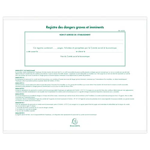 Registre des dangers graves et imminents - 24x32 cm - 20 pages photo du produit
