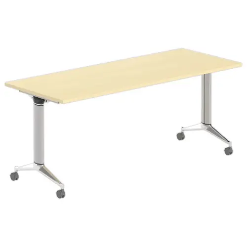 Table rectangulaire rabattable avec roulettes - 180 x 70 cm - H&ecirc;tre et alu photo du produit