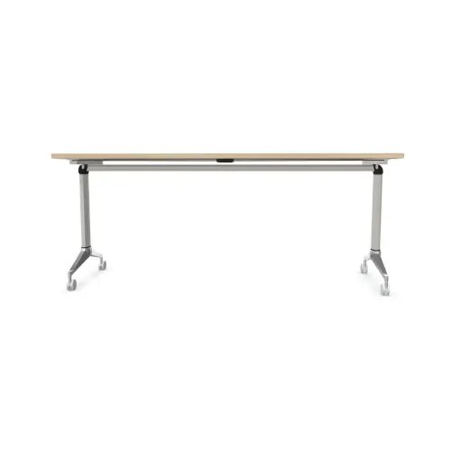 Table rabattable avec roulettes - Acacia clair et aluminium - 180x70 cm photo du produit