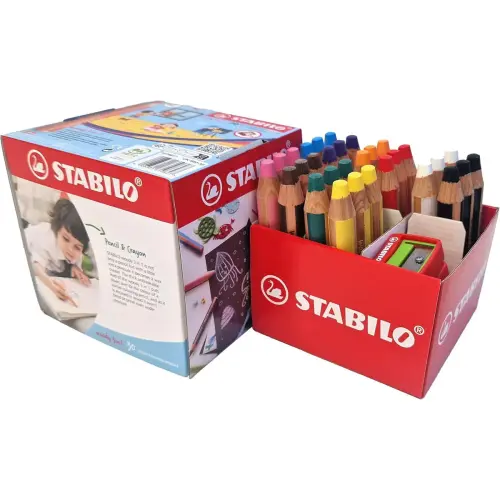 Crayon en bois gros module woody - mine 10mm - multi surfaces - 3 tailles - crayon inclus - coloris assortis - lot de 38 - Stabilo photo du produit