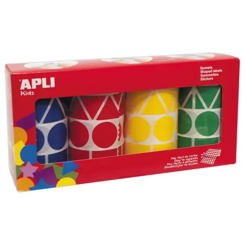 4 Rouleaux de gommettes repositionnables - Formes g&eacute;om&eacute;triques - 27 mm - Apli photo du produit