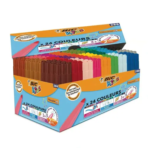 Etui de 288 feutres Visa - Encre lavable - Pointe fine - Coloris assortis - Bic photo du produit