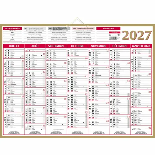 Calendrier banque  Or 14 mois -55 x 40,5 cm - Janvier &agrave; d&eacute;cembre - BOUCHUT GRANDREMY photo du produit