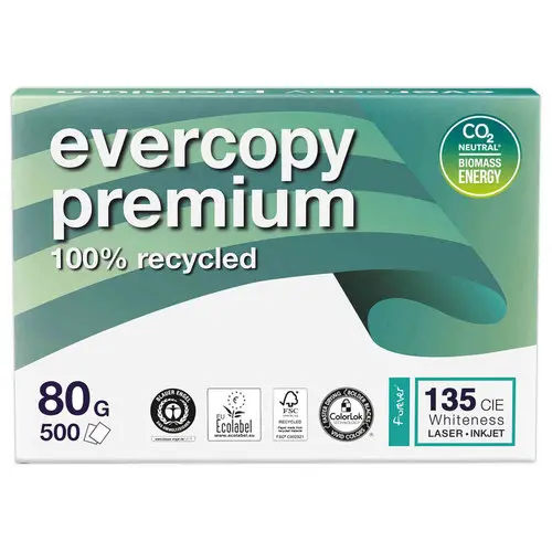Carton de 5 Ramette 500 feuilles A4 80g Evercopy Premium photo du produit
