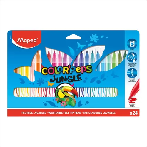 12 Feutres Long Life - Encre lavable - Pointe large - Coloris assortis - Maped photo du produit