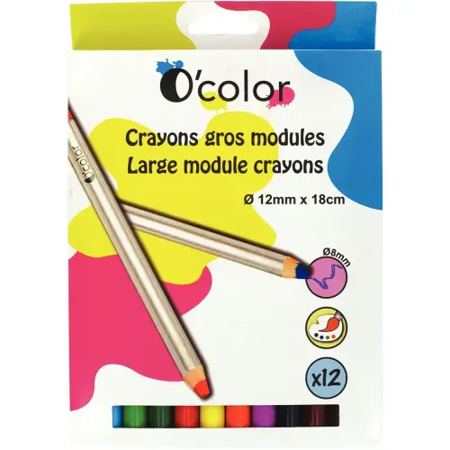 12 Crayons de couleur aquarellables - Coloris assortis - O'Color photo du produit