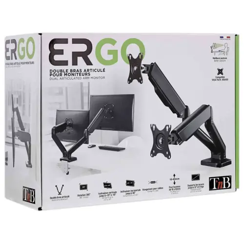 Bras articulé porte-écran double Ergo Line - Compatible jusqu'à 32" - T'NB photo du produit