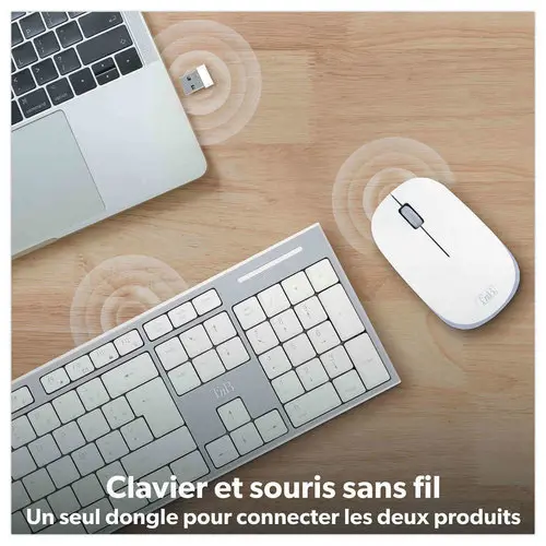 Kit clavier et souris sans fil Classy - 13 raccourcis multim&eacute;dias - R&eacute;cepteur USB unique - Blanc - T'NB photo du produit