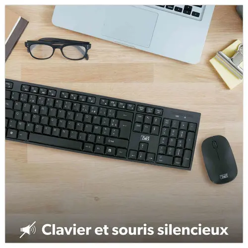 Kit clavier et souris sans fil Classy - 13 raccourcis multim&eacute;dias - R&eacute;cepteur USB unique - Noir - T'NB photo du produit